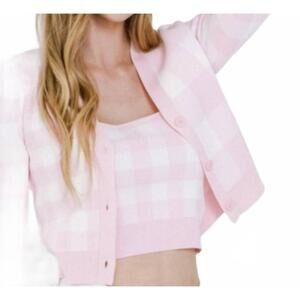 NEW ENGLISH FACTORY gingham knit check cardigan in pink